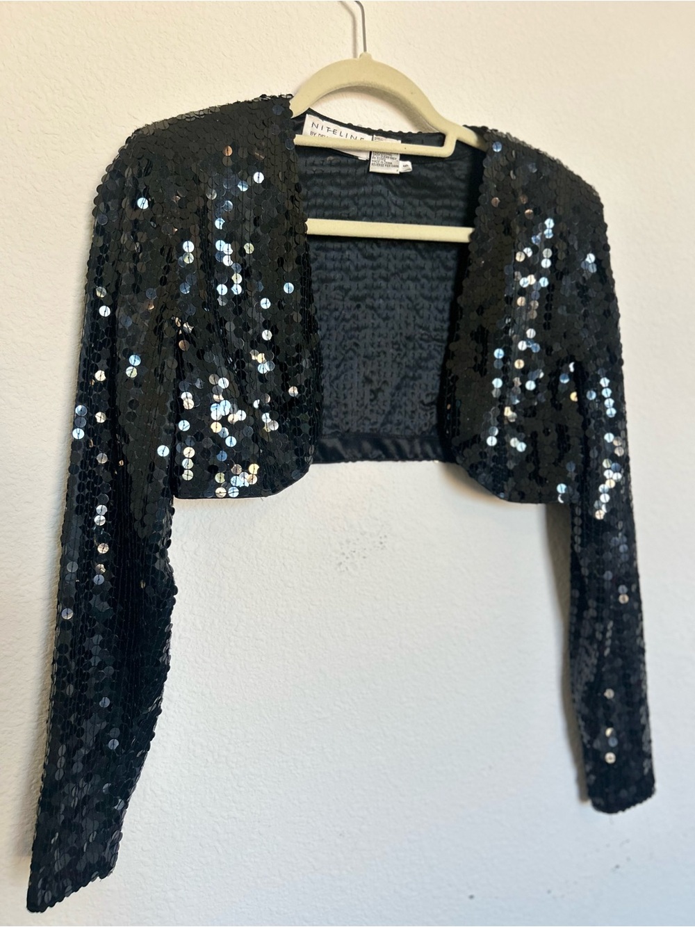 Vintage Niteline by Della Roufogali Black Sequin Cropped Jacket